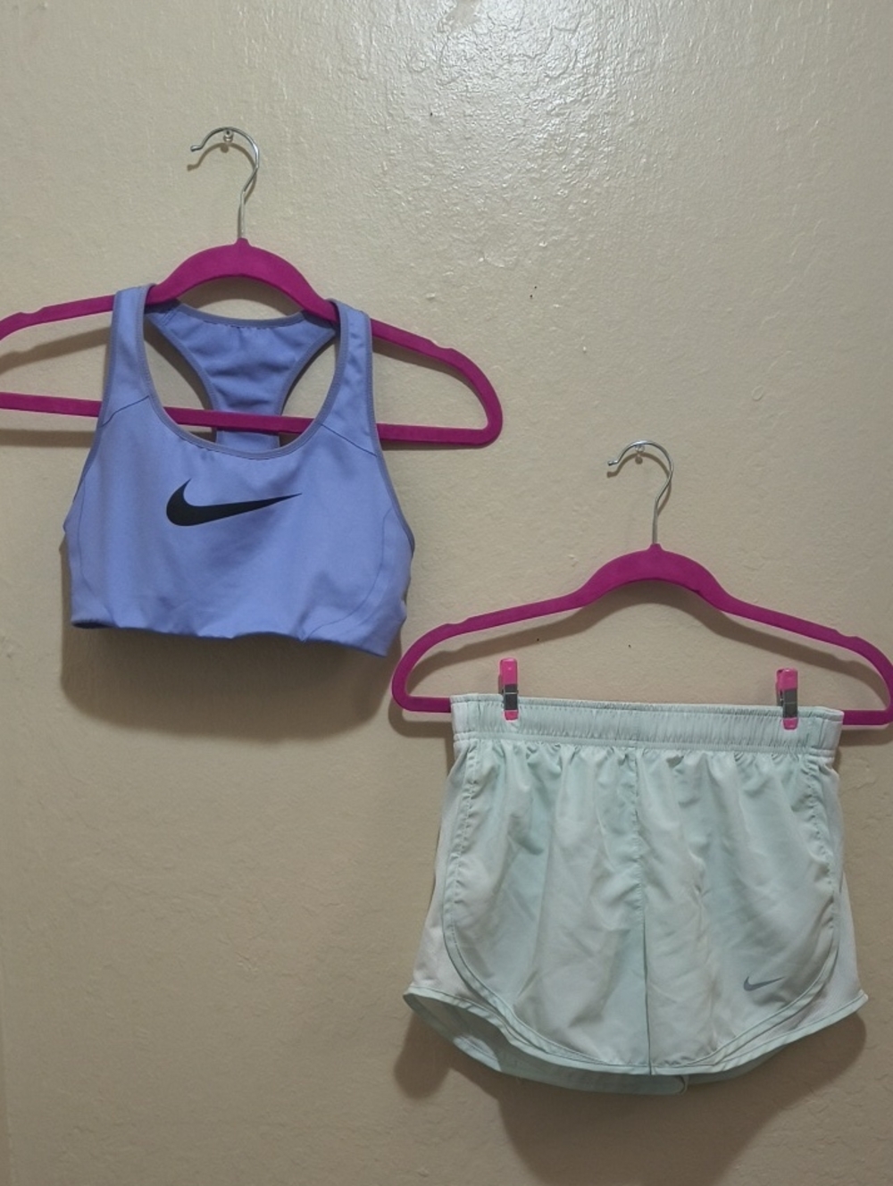 Nike Lavender Sports Bra with Pale Mint Running Shorts